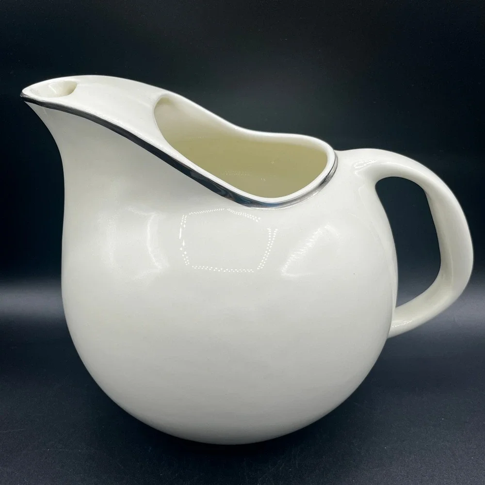 Vtg Universal Ballerina Ball Pitcher 22 Carat Platinum Trimmed White Cream 1960s